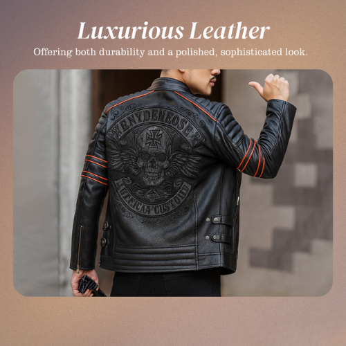 Darwin | Graphic Embroidered Leather Motorcycle Jacket