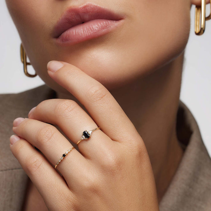Black Spinel Baguette Ring | Gold 14k