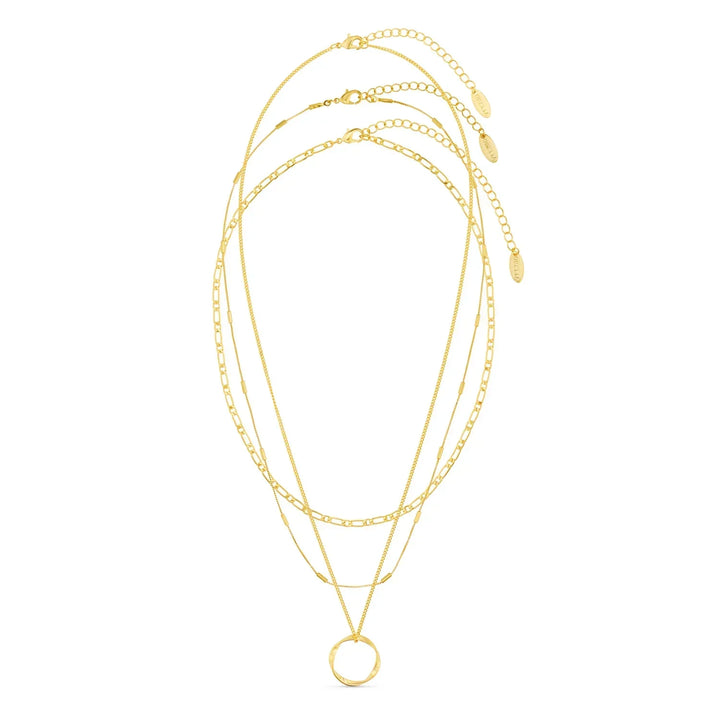Open Circle Three Row Necklace | Gold 18k