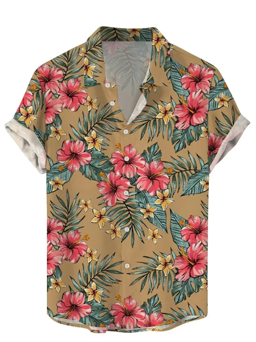 Men's Shirt Tropical Plants Pattern 3D Print Tops Summer Casual Holiday Shirt New Button Lapel Short Sleeves Unisex Clothing