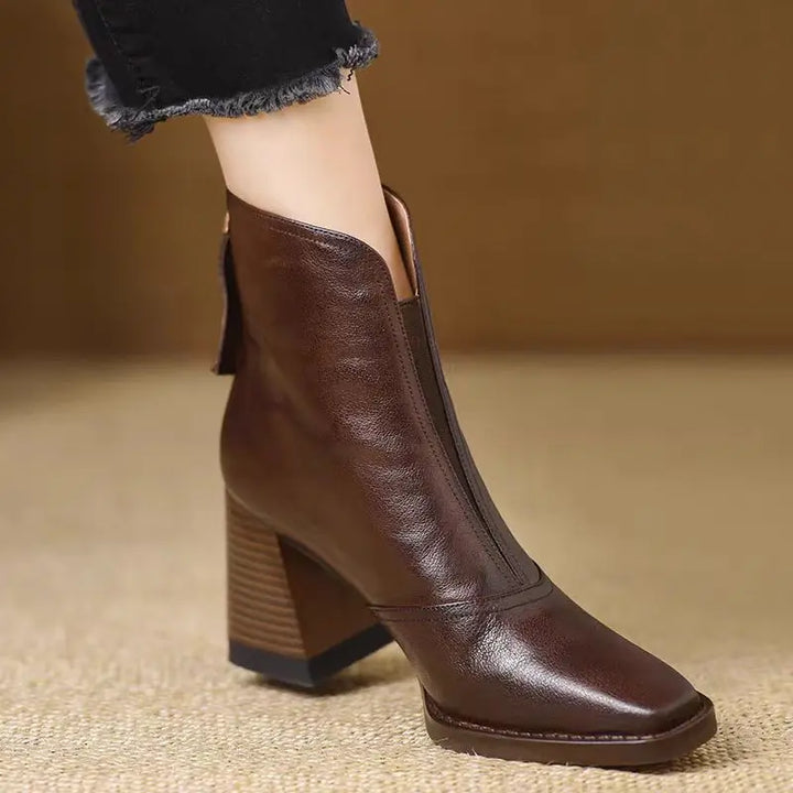 Aphixta Plush Leather Ankle Boots