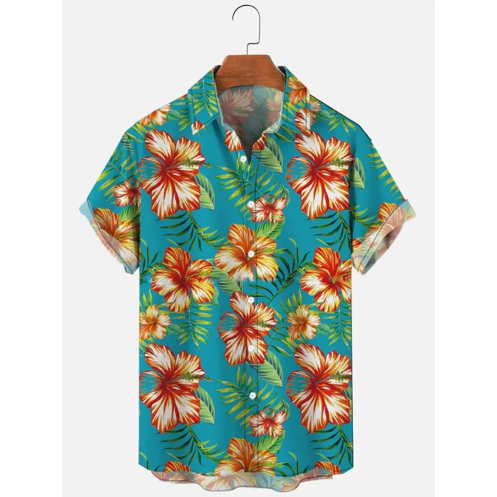 Men's Shirt Tropical Plants Pattern 3D Print Tops Summer Casual Holiday Shirt New Button Lapel Short Sleeves Unisex Clothing