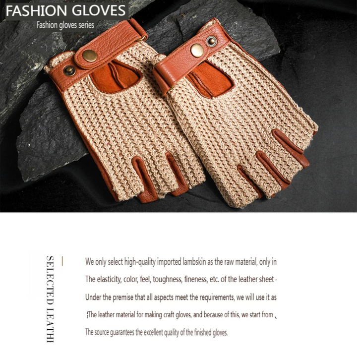 Cillian | Leather Knit Fingerless Driving Gloves