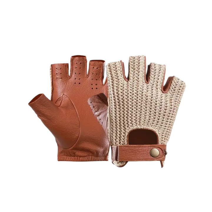 Cillian | Leather Knit Fingerless Driving Gloves