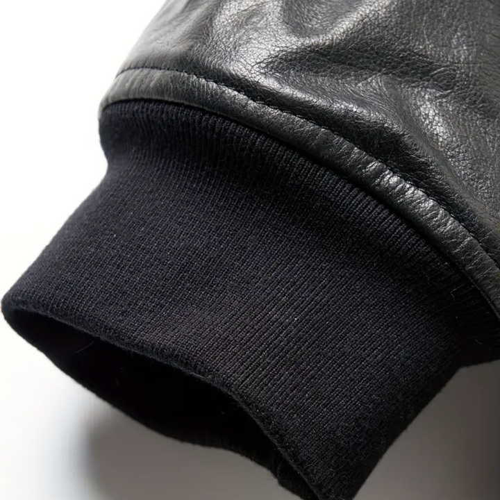 Raymund | Zip-Up Black Bomber Leather Jacket