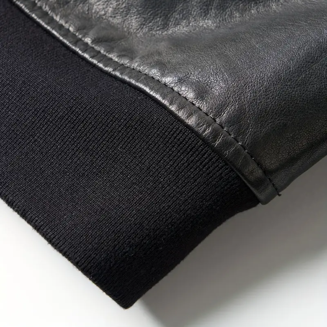 Raymund | Zip-Up Black Bomber Leather Jacket