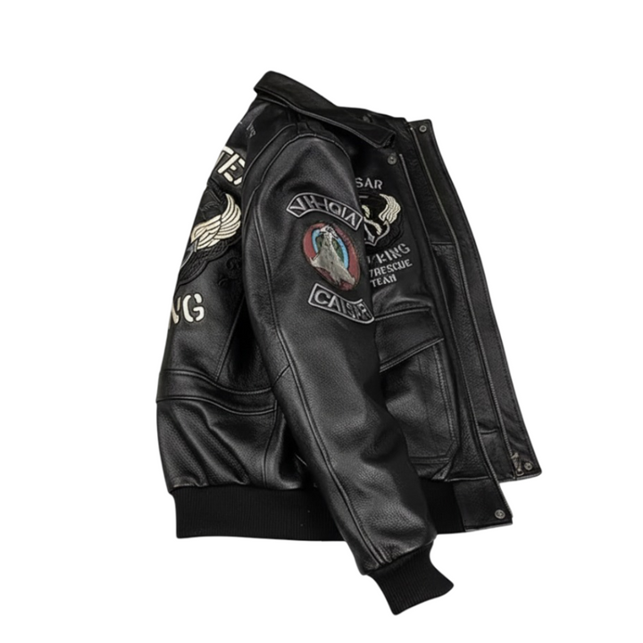 Greg | Men’s Patched Embroidered Leather Jacket