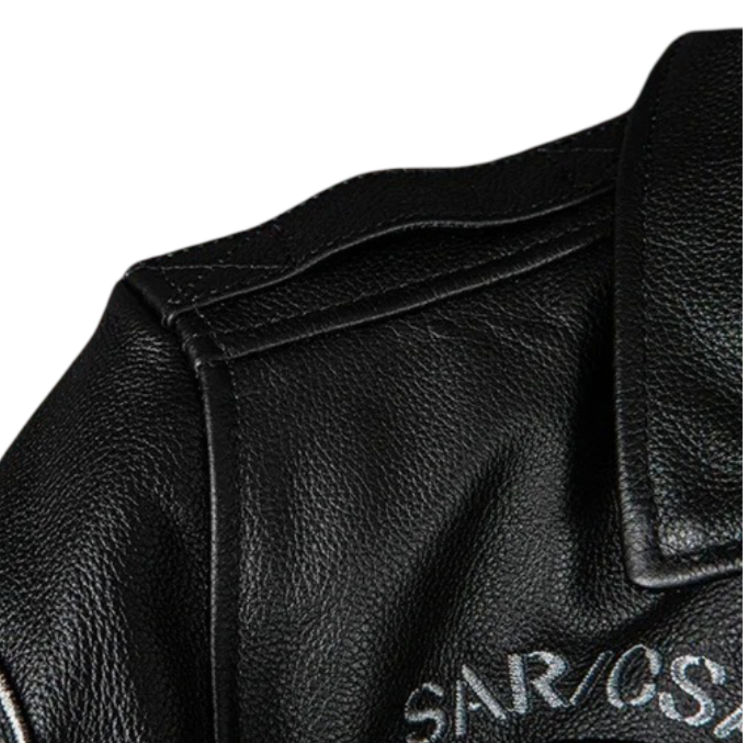 Greg | Men’s Patched Embroidered Leather Jacket