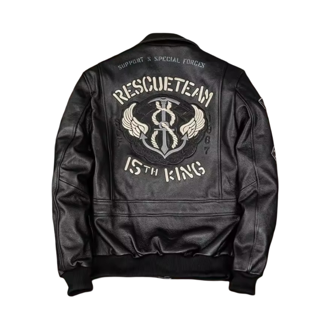 Greg | Men’s Patched Embroidered Leather Jacket