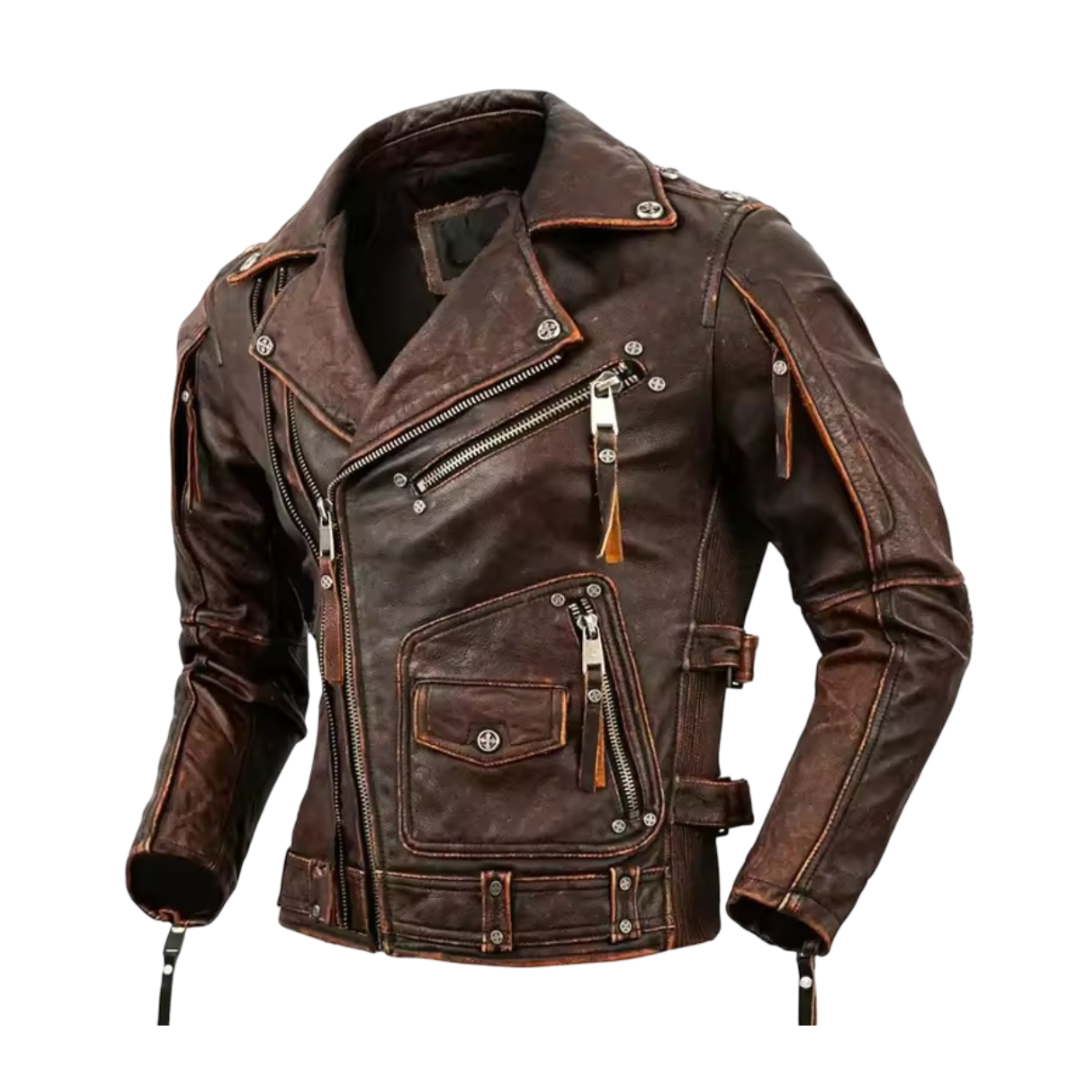 Leif | Retro Slim Fit Leather Motorcycle Jacket