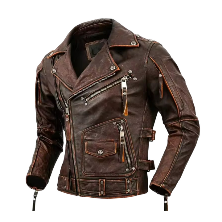 Leif | Retro Slim Fit Leather Motorcycle Jacket
